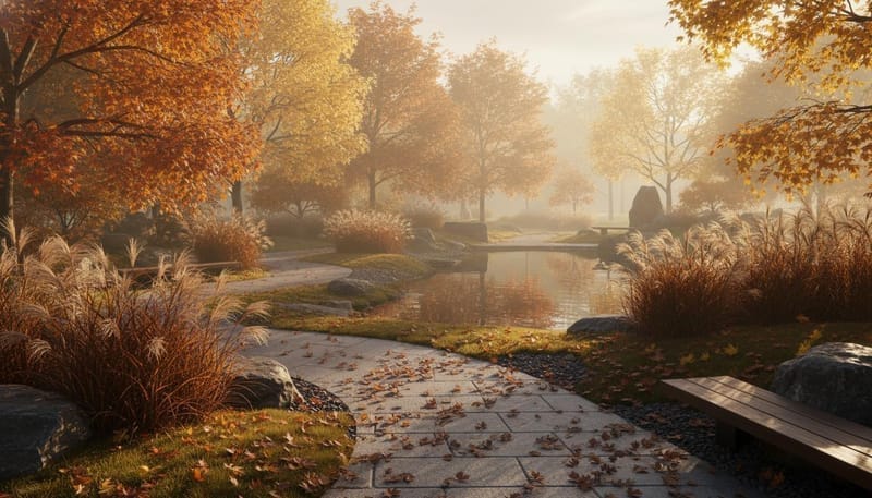Entretien de massif en automne, taille et paillage